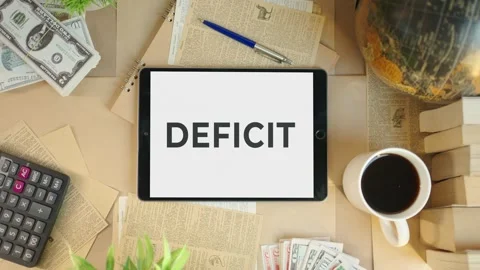DEFICIT DISPLAYING ON FINANCE TABLET SCREEN Stock Footage 308087850