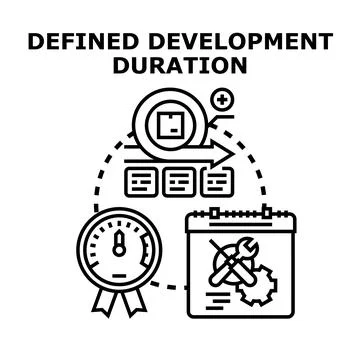 Defined development duration project management process concept 스톡 일러스트