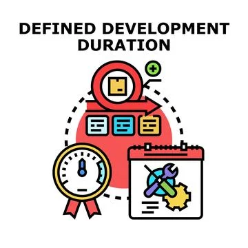 Defined development duration project management process concept Stock Illustration