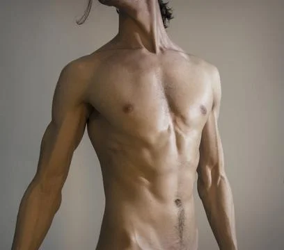 Defined muscular upper torso - young long haired male Stock Photos
