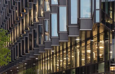 Defined by the sharp convergence of steel and glass, the structures contemp.. 库存照片