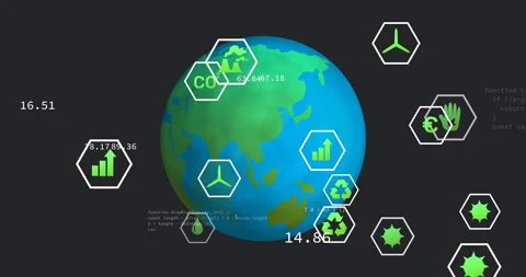 Defining castArray snippet starting rotating 3D globe orbiting icons updating 스톡 동영상 314790245