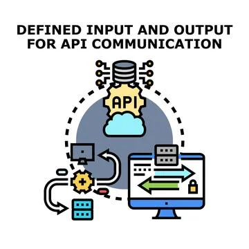 Defining input and output for api communication system Stock Illustration