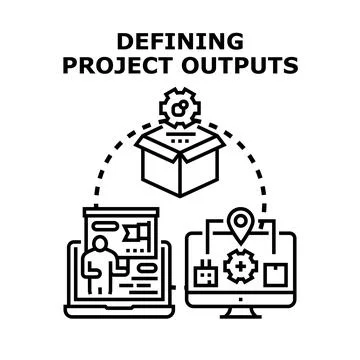 Defining project outputs and development process vector Illustrazione stock
