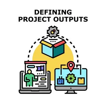 Defining project outputs and development process vector Stock Illustration