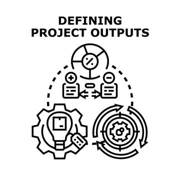 Defining project outputs concept and deliverables development process Stock Illustration