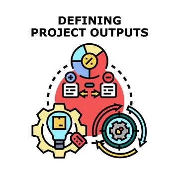 Defining project outputs concept and deliverables development process Stock Illustration