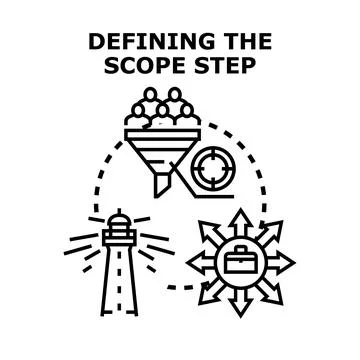 Defining project scope strategy managing business process Stock Illustration