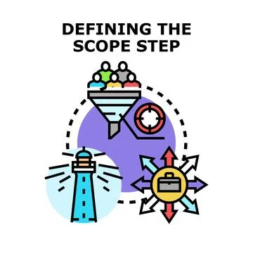 Defining project scope strategy managing business process Stock Illustration