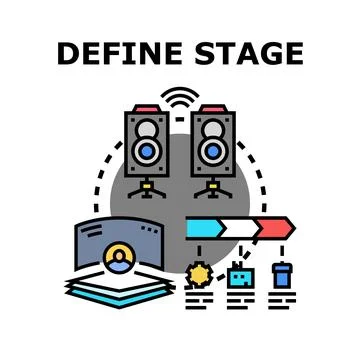 Defining project stage with audio visual solutions Stock Illustration