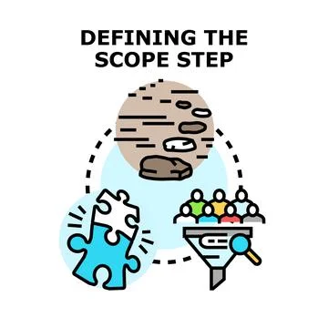 Defining scope step planning business strategy process Illustration