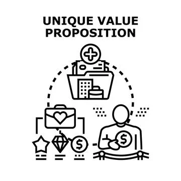 Defining unique value proposition delivering marketing benefits Stock Illustration
