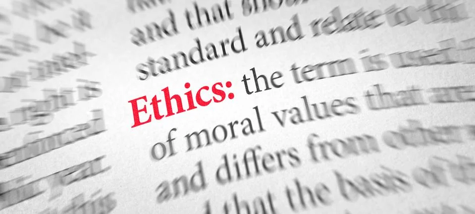 Definition of the word  Ethics in a dictionary Stock Illustration