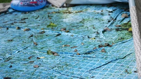 Deflated or Broken Pool Series - Close up of Mossy Pool Liner 스톡 동영상 346567144
