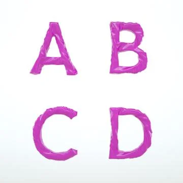 Deflated Plastic Amorph Font Set of Letters A B C D With Isolated Background 스톡 일러스트