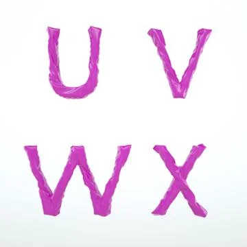 Deflated Plastic Amorph Font Set of Letters U V W X With Isolated Background 스톡 일러스트