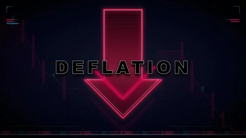 Deflation concept with red neon downward arrow and financial market chart b.. Stock Footage 337564778