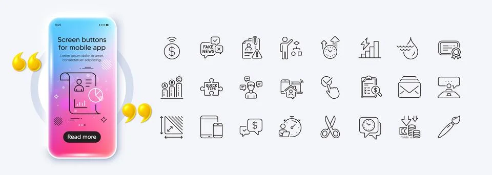 Deflation, Quick tips and Search employee line icons for web app. Pictogram icon Stockillustratie