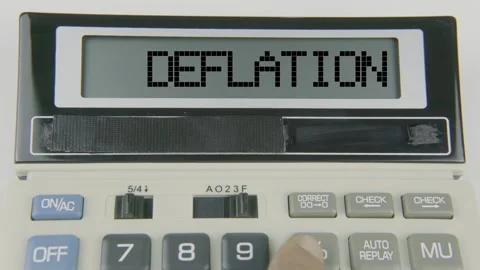 Deflation Text or Words and Hand Typing  Concept Calculator Stock Footage 308822151