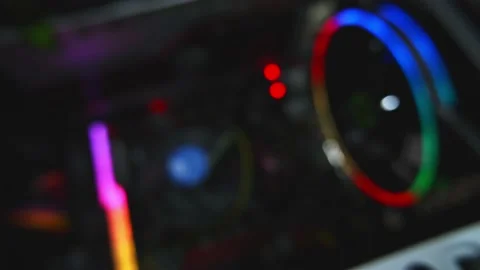 Defocus background of blured disassembled computers in the workshop. Workflow Stock Footage 130779521