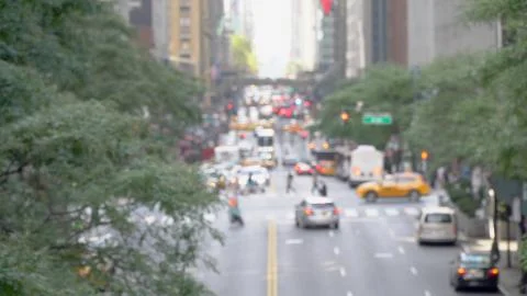 Defocus blur long view down 42nd street in Manhattan Stock Photos