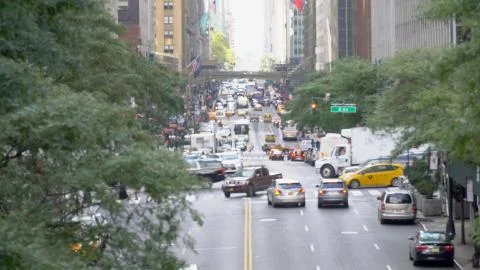 Defocus blur long view down 42nd street in Manhattan Stock Photos