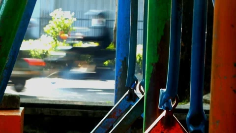 Defocus blur moving object of traffic motorbikes and cars moving fast Stock Footage 317989278