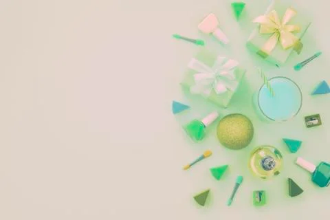 Defocus composition of a Set of Women's accessories, cosmetic items gift cock Stock Photos