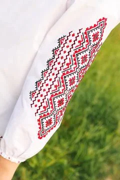 Defocus emboidery ukrainian pattern background. Ukrainian ornament. Ornaments Stock Photos