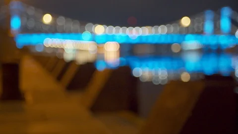 Defocus - focus lights on the bridge Stock-Footage 112399824