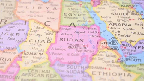 Defocus to Focus Transition Revealing Omdurman on World Map Geography Concept Stock Footage 330209161