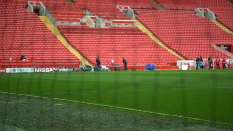 Defocus shot on stadium staff preparing - Anfield, Liverpool football club 動画素材 124608288