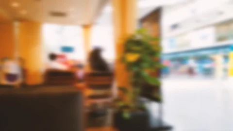 Defocus time lapse of many people walking in hall of the airport terminal Stock Footage 108300594