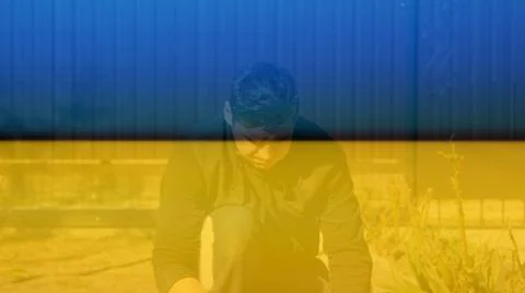 Defocus young construction worker in yellow glasses with puffy cheeks removing 스톡 사진