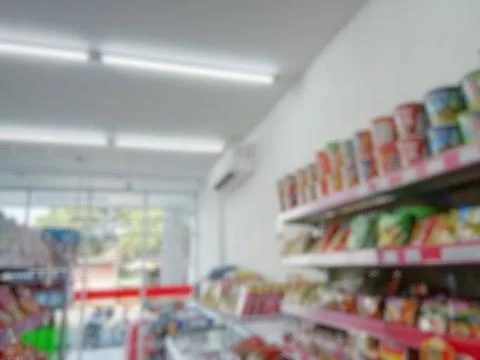 Defocused abstrack background of minimarket or convenience store Фото