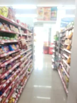 Defocused abstrack background of minimarket Stock Photos