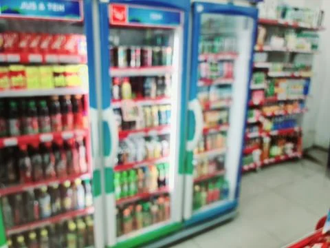 Defocused abstrack background of minimarket Stock Photos