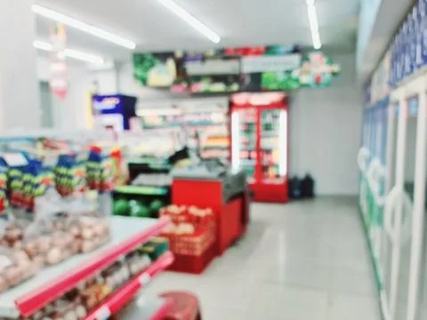 Defocused abstrack background of minimarket Stock Photos