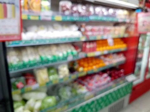Defocused abstrack background of minimarket Stock Photos