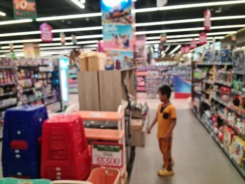 Defocused abstrack background of minimarket Stock Photos