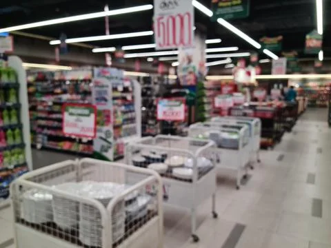 Defocused abstrack background of minimarket Stock Photos