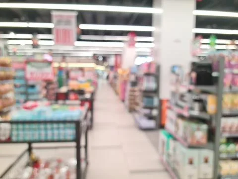 Defocused abstrack background of minimarket Stock Photos