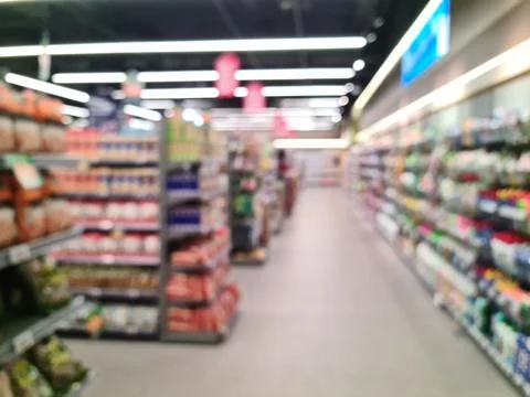 Defocused abstrack background of minimarket Stock Photos