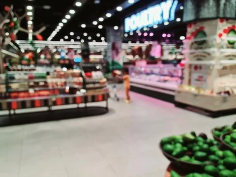 Defocused abstrack background of minimarket Stock Photos