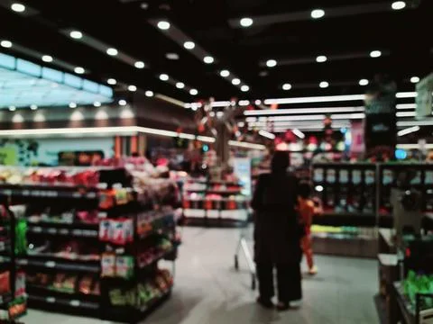 Defocused abstrack background of minimarket Stock Photos