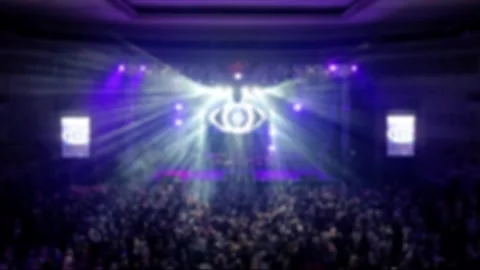 Defocused Abstract Background of Cheering concert crowd with colorful show light Video stock 294274634