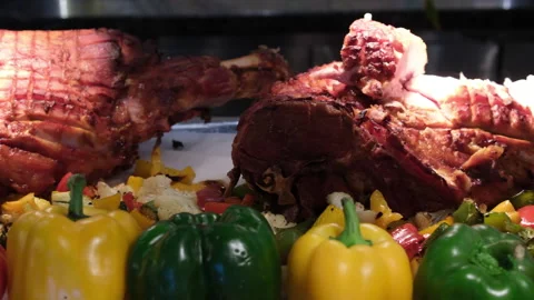 Defocused abstract background of fresh raw beef and pork on display at a Stock-Footage 316175470