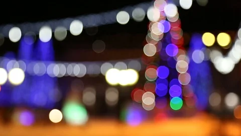 Defocused ambient abstract bokeh particles background. Christmas tree Stock Footage 79942365