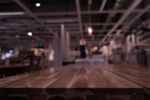 Defocused and abstract background.Table. Blurred Countertop in the mall or st Stock Photos