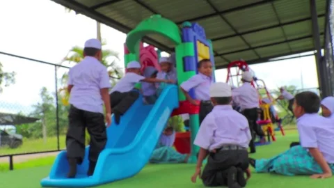 Defocused and blurred image for background of children's playground Video stock 108758978